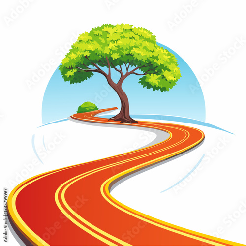 Winding road leads to solitary tree