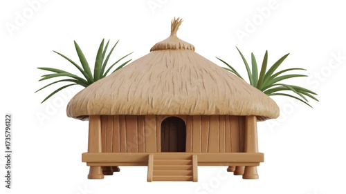 Vector art of traditional nipa hut with plants around it