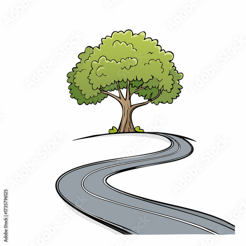Winding road leads to solitary tree