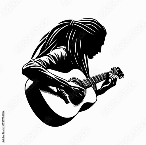 Reggae Musician Silhouette Playing Guitar with Dreadlocks – Iconic Jamaican Culture