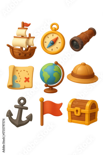 Columbus day icons. Nautical themed ship and compass image suitable for travel blogs, maritime websites, and adventure designs. Perfect for marinethemed projects.