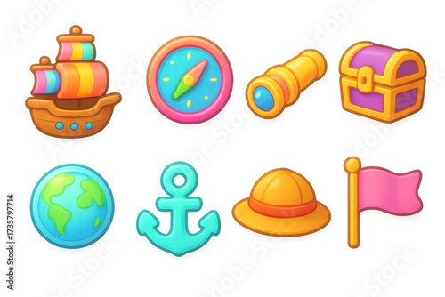 Columbus day icons. Nautical exploration and adventure concept with a vintage theme for marine, travel, pirate, and seafaringthemed designs and projects.