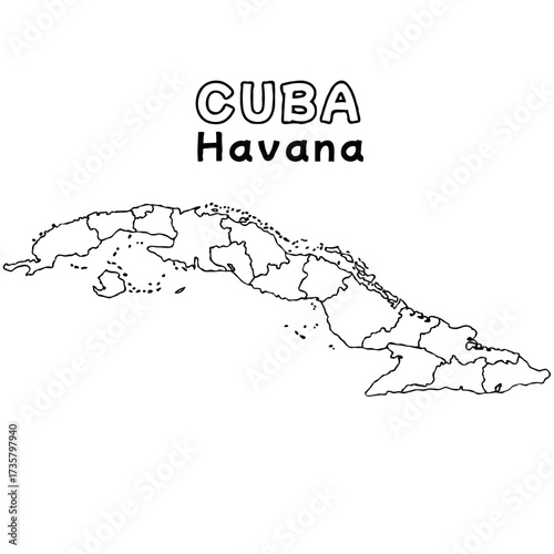 Outline of the cuba Map with State Boundaries with name and capital city for Educational Purposes and Planning in transparent and vector	