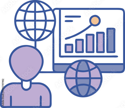 Global Business Growth Analysis and International Market Expansion Illustration