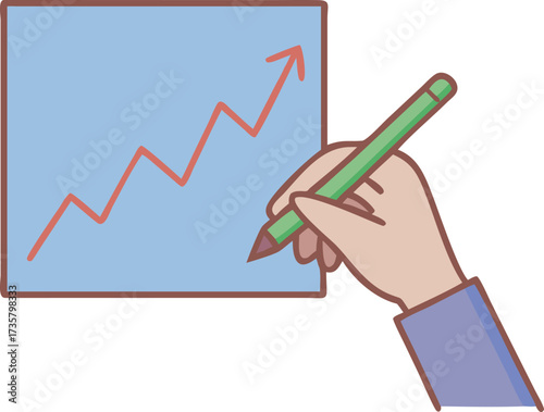 Illustration of a hand drawing a rising graph on a board