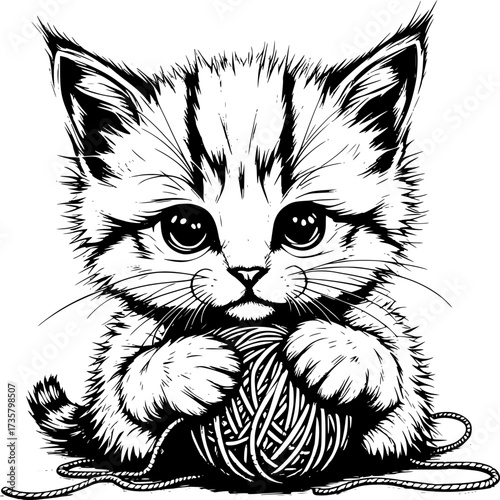black and white cat and mouse illustration with cute feline drawing