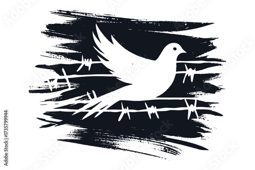 Dove and barbed wire grunge brush style vector illustration