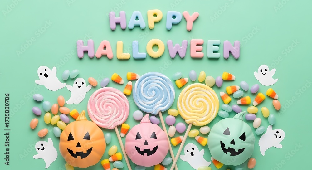 Obraz premium Candy and Sweets Colorful Halloween Poster