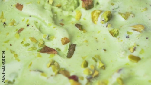 Natural Pistachio Ice Cream with Topping Close-Up