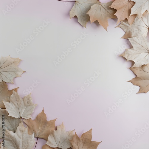 Minimal Fall Flat Lay with Multicolored Leaves and Central Copy Space
