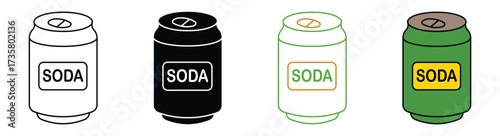 Soda can icon set on white background. Beverage, beer and brewing sign and symbol. Vector illustration .
