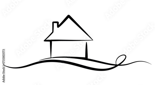 Simple house line art illustration minimalist vector design isolated on white background