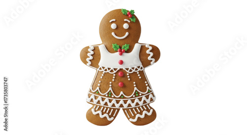 Cheerful gingerbread woman cookie decorated with festive icing for the holidays
