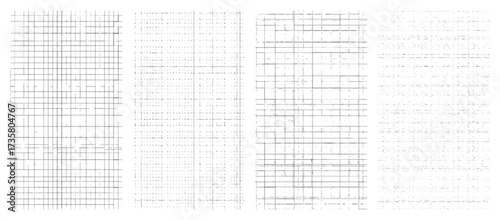 Grunge grid texture vector set black white worn geometric lines retro abstract pattern pack on transparent background for digital design overlays distressed elements