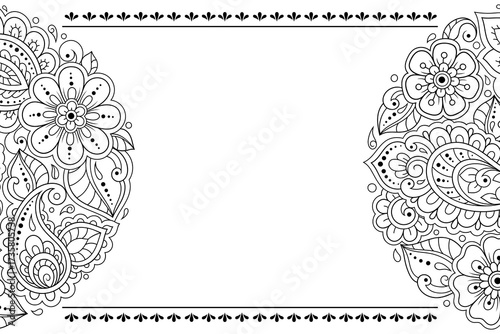 Frame in eastern tradition. Stylized with henna tattoos decorative pattern for decorating covers for book, notebook, casket, magazine, postcard and folder. Flower border in mehndi style.