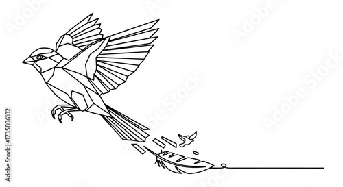 Geometric bird flying line art vector illustration minimalist design for tattoo or logo