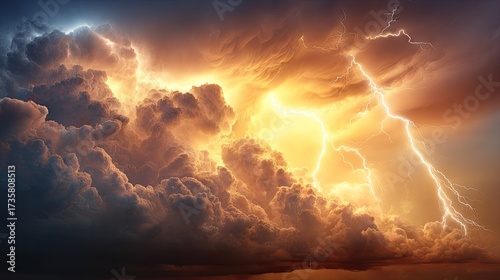 Dramatic lightning illuminates a dense cloud formation.