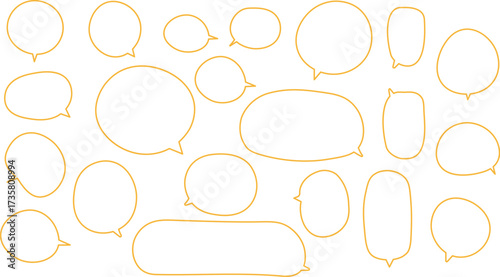 The bubbles are drawn in a hand-drawn or casual vector style, showcasing a wide variety of shapes and sizes.. orange color.
