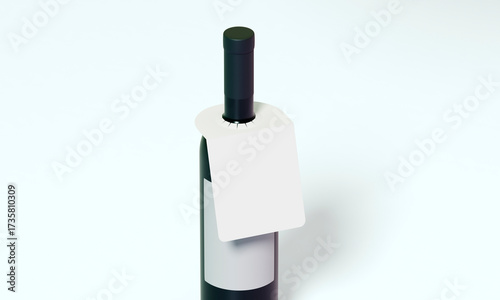 Wine bottle with blank hang tag mockup