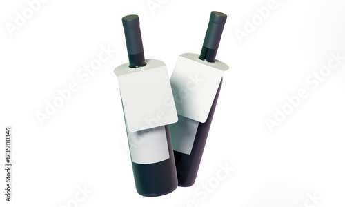 Two wine bottles with blank hang tags mockup
