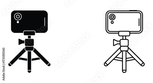 Vector art of smartphone on tripod icon, representing mobile photography, video recording, and content creation with a focus on stability and professionalism in digital media