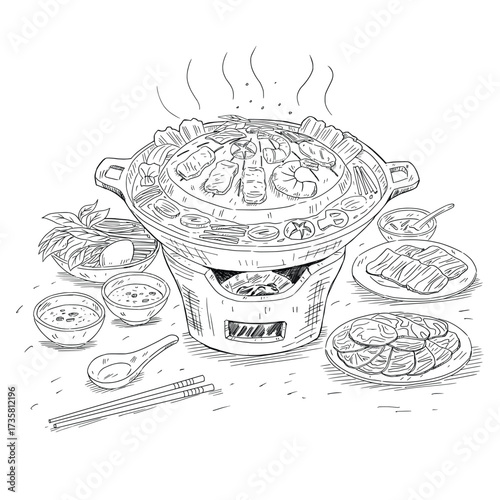 Mookata (Thai BBQ Steamboat) Hand-Drawn