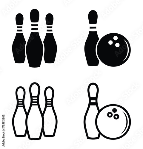Vector art of illustration showcasing bowling pins and bowling balls in various arrangements, , ideal for sportsthemed designs, vector graphics, and recreational activity visuals