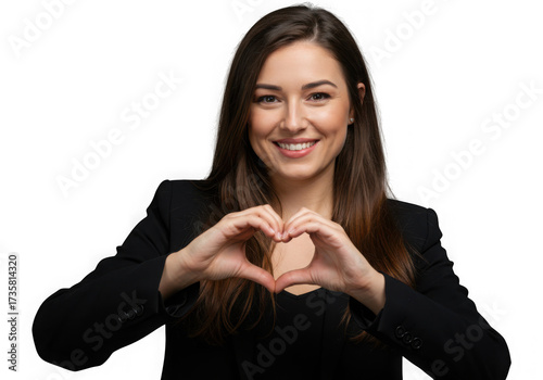 Smiling businesswoman making a heart shape with her hands isolated on transparent background
