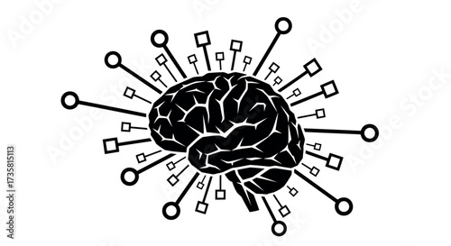 Stylized brain with connection points representing artificial intelligence vector illustration for t