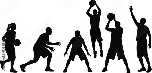 Basketball players silhouettes action sports team game activity
