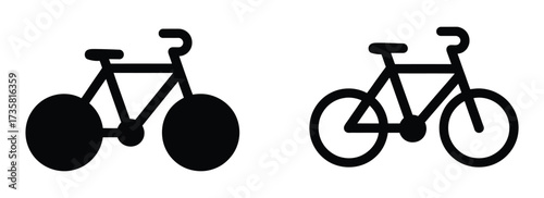 Vector art of two bicycle icons, one solid and one outlined, representing cycling, transportation, or recreation, suitable for wayfinding or informational graphics