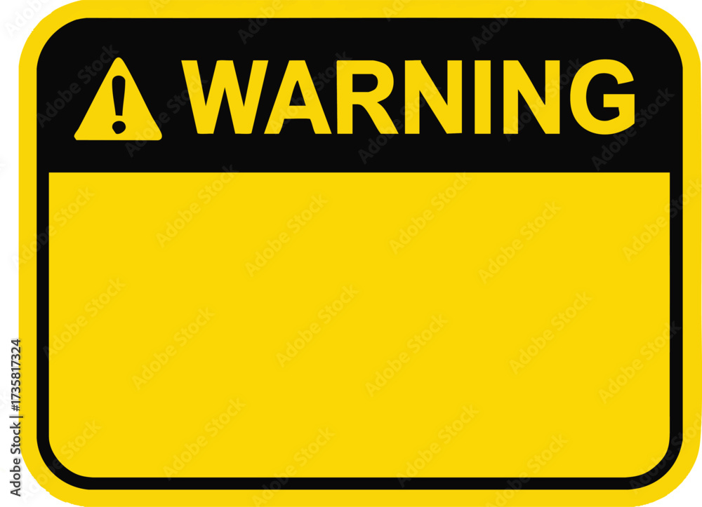 Naklejka premium Blank yellow warning sign with black border and WARNING text.