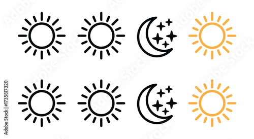 Illustration of sun and moon icons, depicting day and night, weather, and time, with a simple and clean design suitable for use in various applications