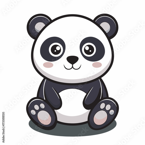 playful panda silhouette sitting with big round eye .eps