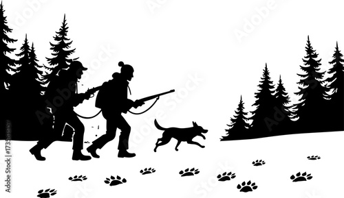 Couple Hiking with Dog Silhouette Scene