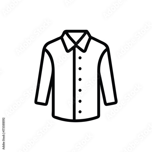 A black and white line drawing of a button down shirt