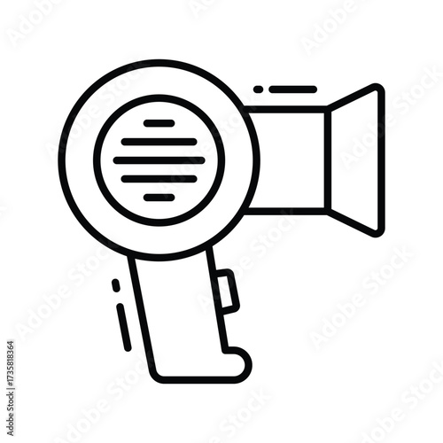 A blackandwhite line drawing of a hair dryer
