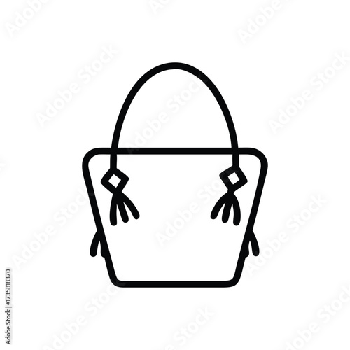 A black outline of a simple tote bag with an arched handle and tassel details on each side