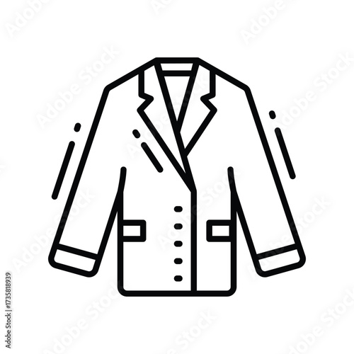 A lineart depiction of an unbuttoned suit jacket with pockets collar and lapels
