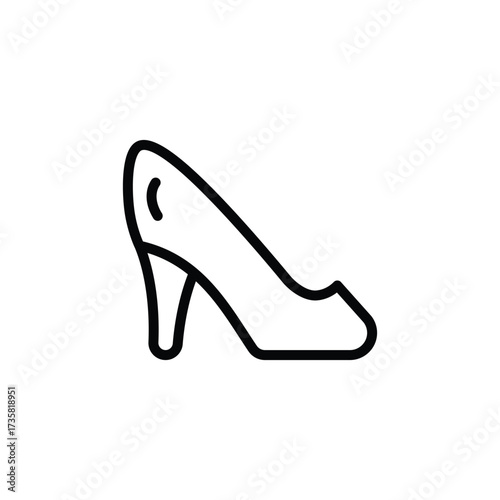 A minimalist highheeled shoe icon outlined in black