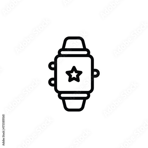 A stylized depiction of a smartwatch with a star icon on its face