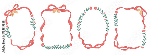 Collection of Holiday Christmas Hand drawn sketch Floral Frames or Border illustration template layout design