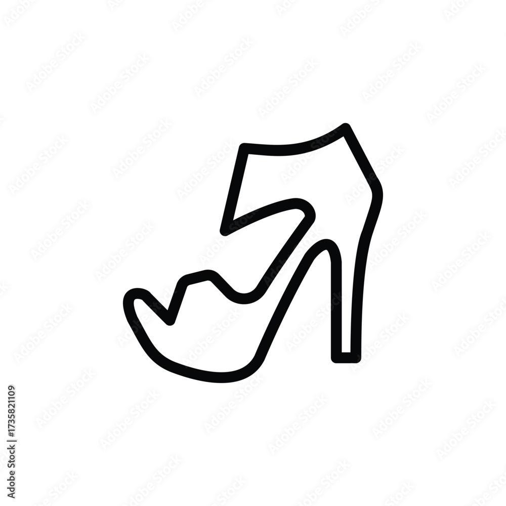Fototapeta premium Black outline drawing of a highheeled shoe