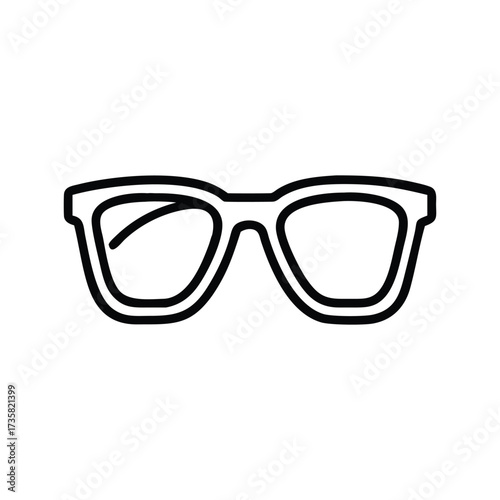 Eyeglasses are depicted with black outlines showing thick frames and rounded lenses