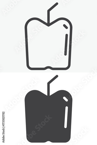 Apple fruit line outline & solid different style icon set pack