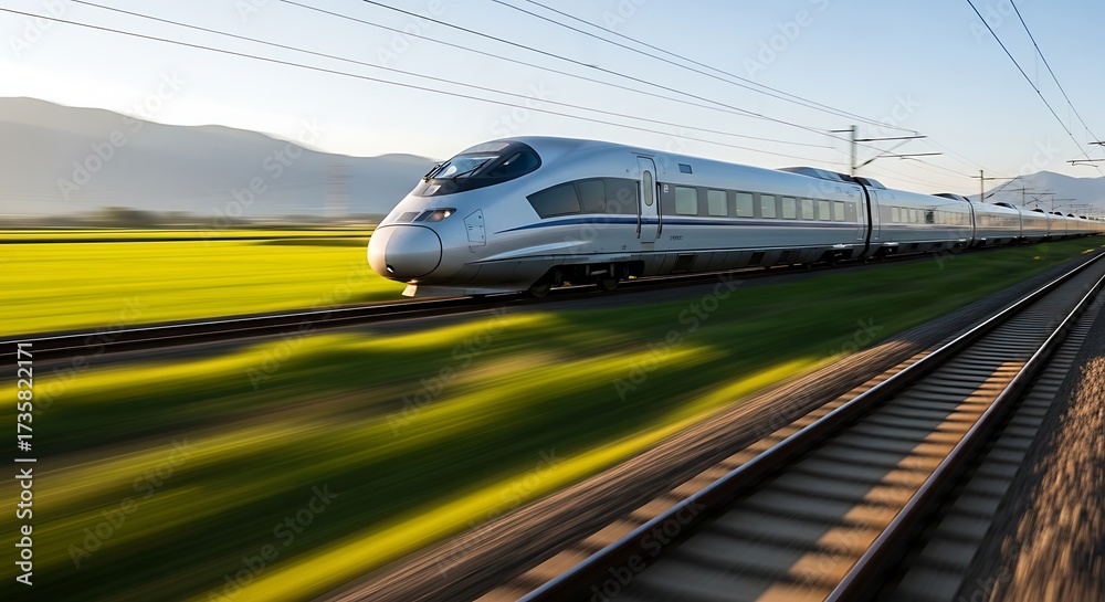 Naklejka premium A high speed train moving through the countryside quickly