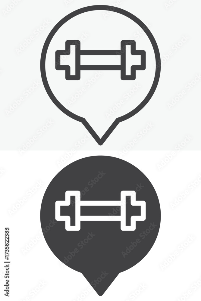 Obraz premium Dumbbell chat pin line outline & solid different style icon set pack