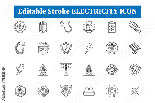 Collection of Editable Stroke Electricity Icons power energy