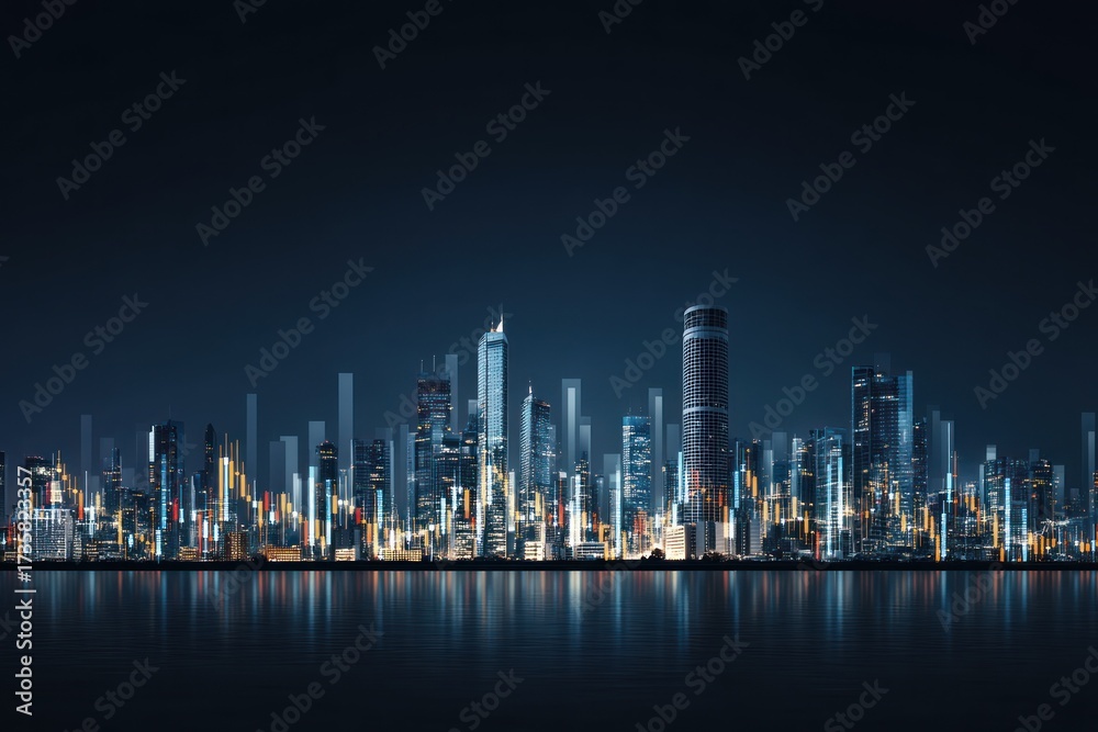 Fototapeta premium Illuminated cityscape with data representation