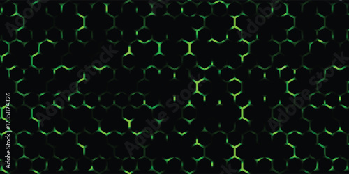 Black Hexagonal Pattern on Green Magma Background. Modern technology innovation concept. Modern background